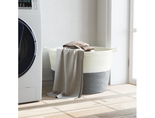 VIDAXL - Panier à linge gris et blanc ø60x36 cm coton