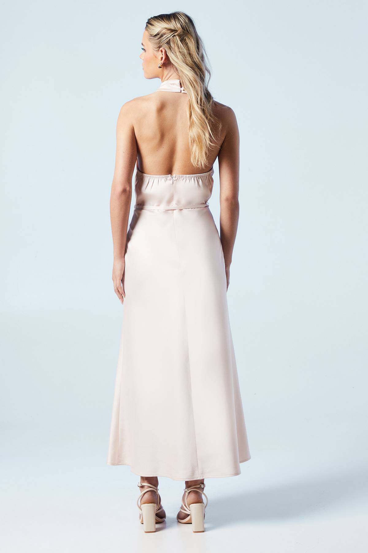 Oasis Robe Mi-Longue de Demoiselle d'Honneur Petite à Col Licou Croisé Devant