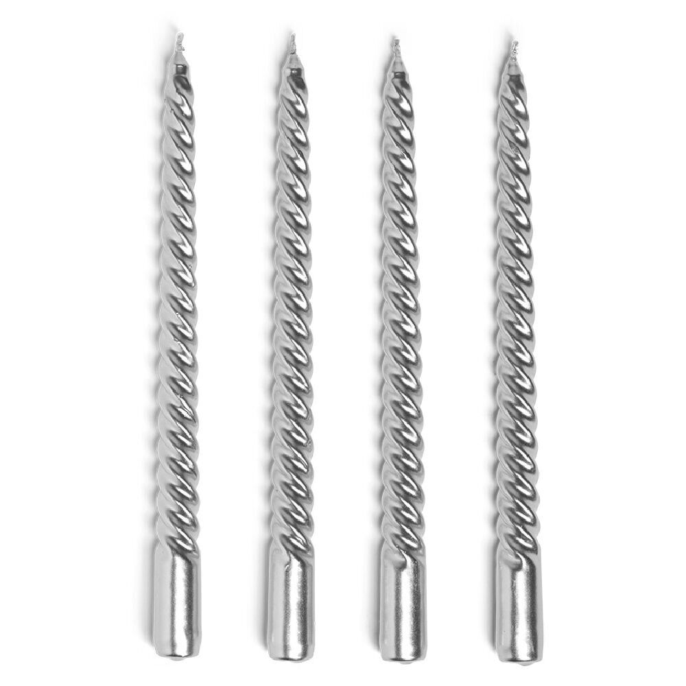 Bougie chandelle torsadée gris argenté x4