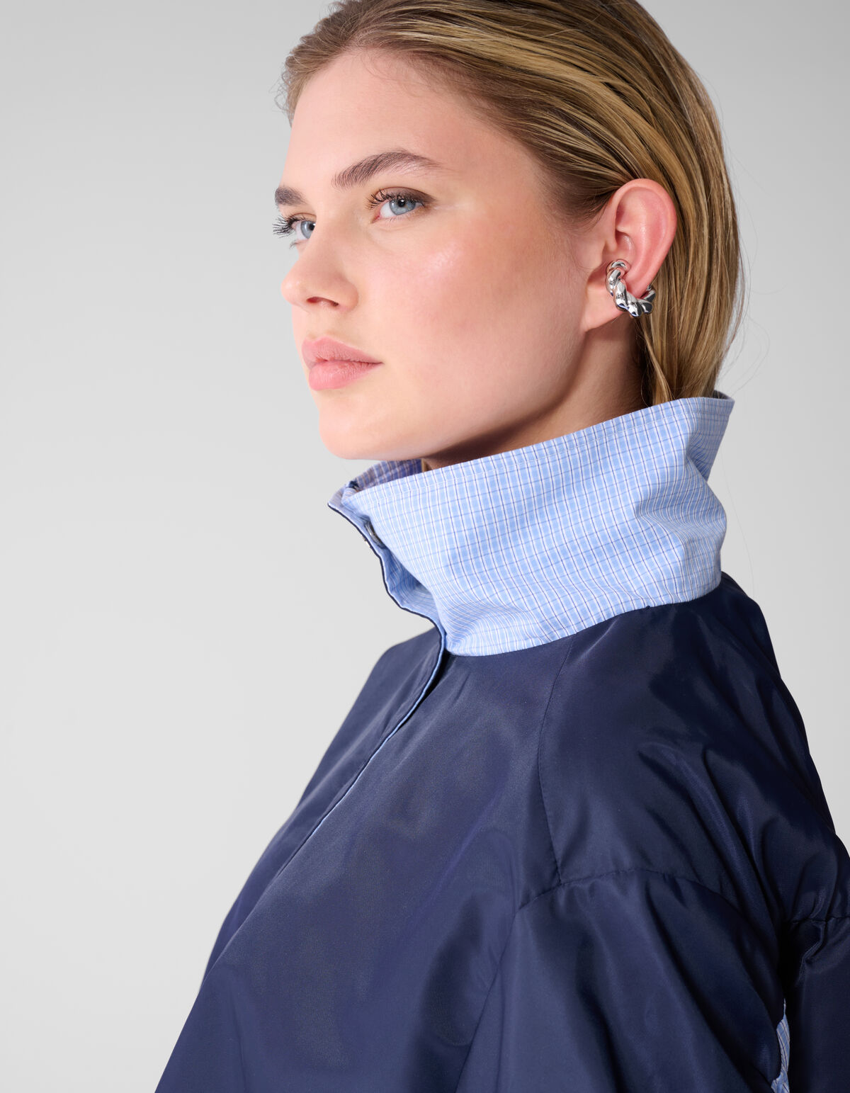 Check Satin Bomber Blauw