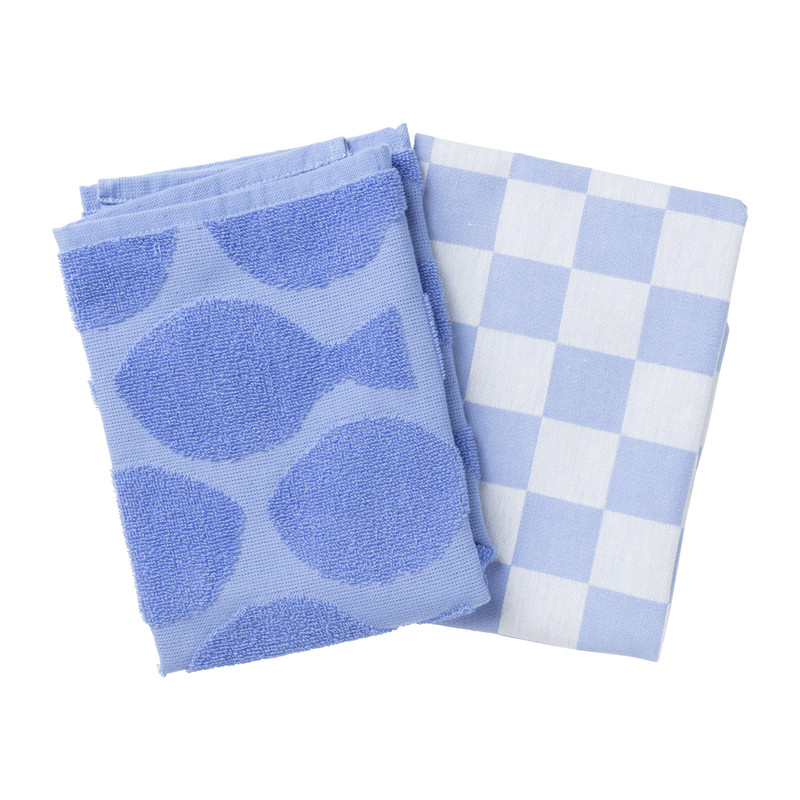 Theedoek blokjes - blauw/wit - 50x70 cm