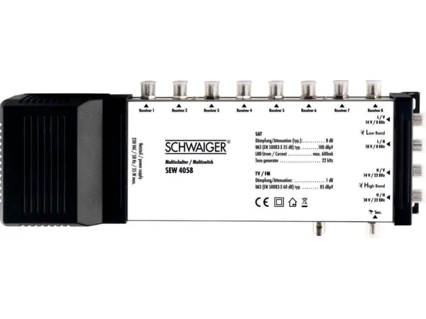 Schwaiger SEW4058531, 5 indgange, 8 udgange, 950 - 2150 Mhz, 47 - 862 Mhz, 8 dB, 1 dB