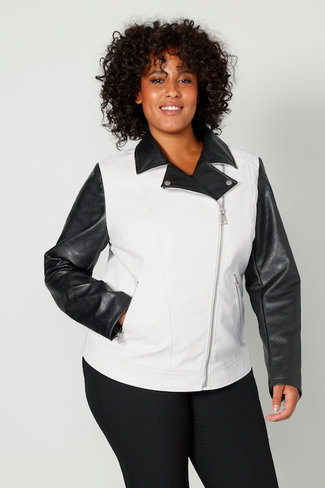 Bikerjacke, Lederoptik, zweifarbig, Revers, Langarm