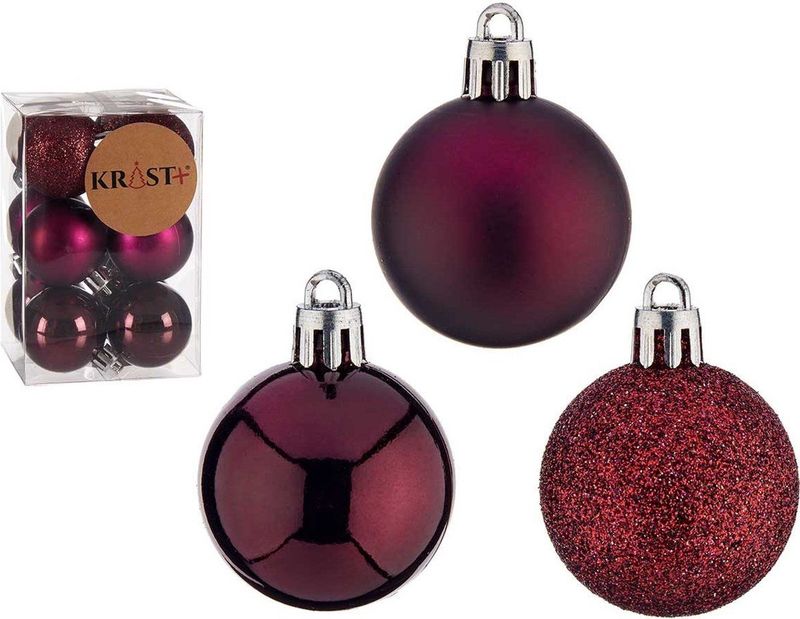 Kerstballen - Bordeaux Rood - Kunststof - 12 Stuks - 4 cm