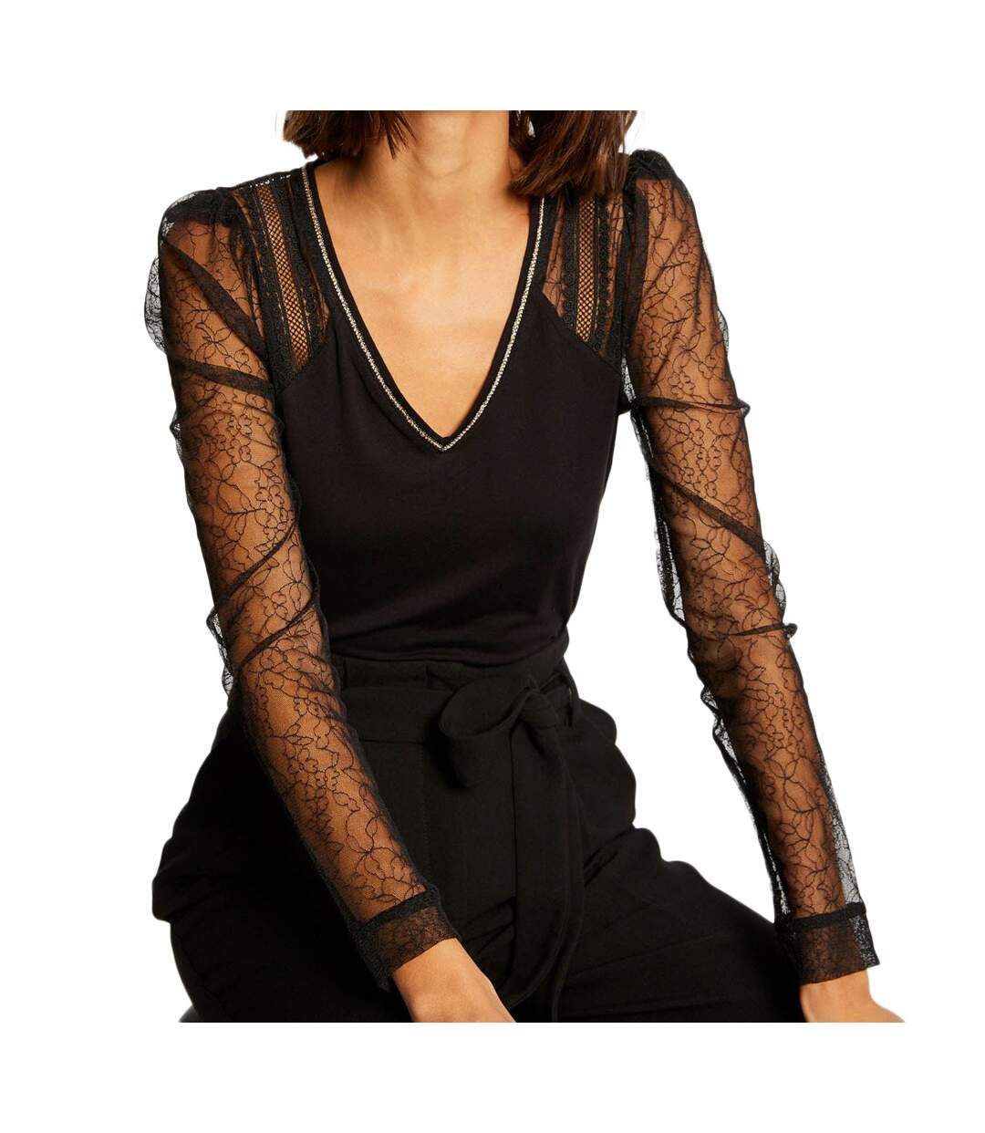 Top Noir dentelle Femme Morgan Tuc