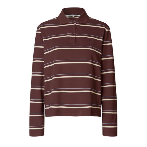 Second Female Lovella Striped Polotrøje, Bitter Chocolate, XL
