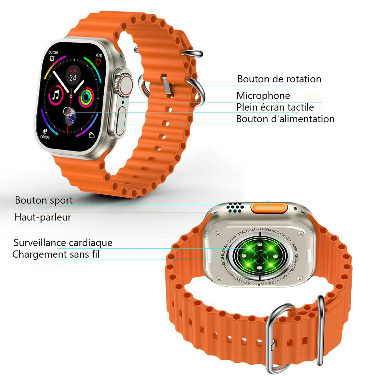 Onamaste Montre connectée Bluetooth multifonctions orange