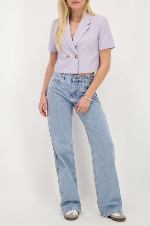 Lila cropped blazer met korte mouw