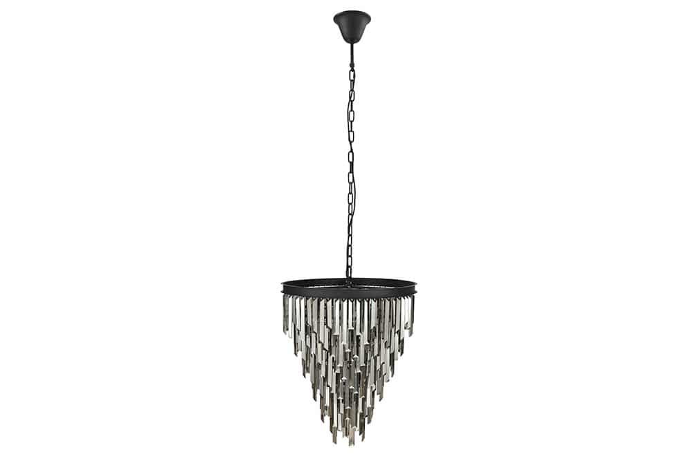 Luxus Kronleuchter KRISTALL 50cm grau mit Glasprismen schwarz Eisen Hängelampe