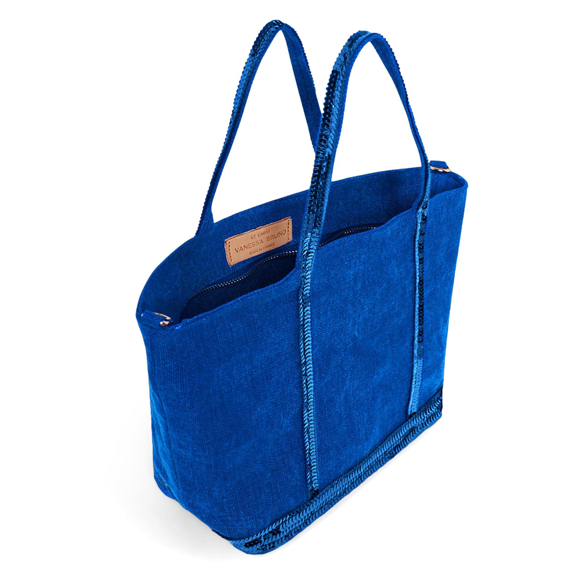 Sac cabas S à sequins en lin| Bleu