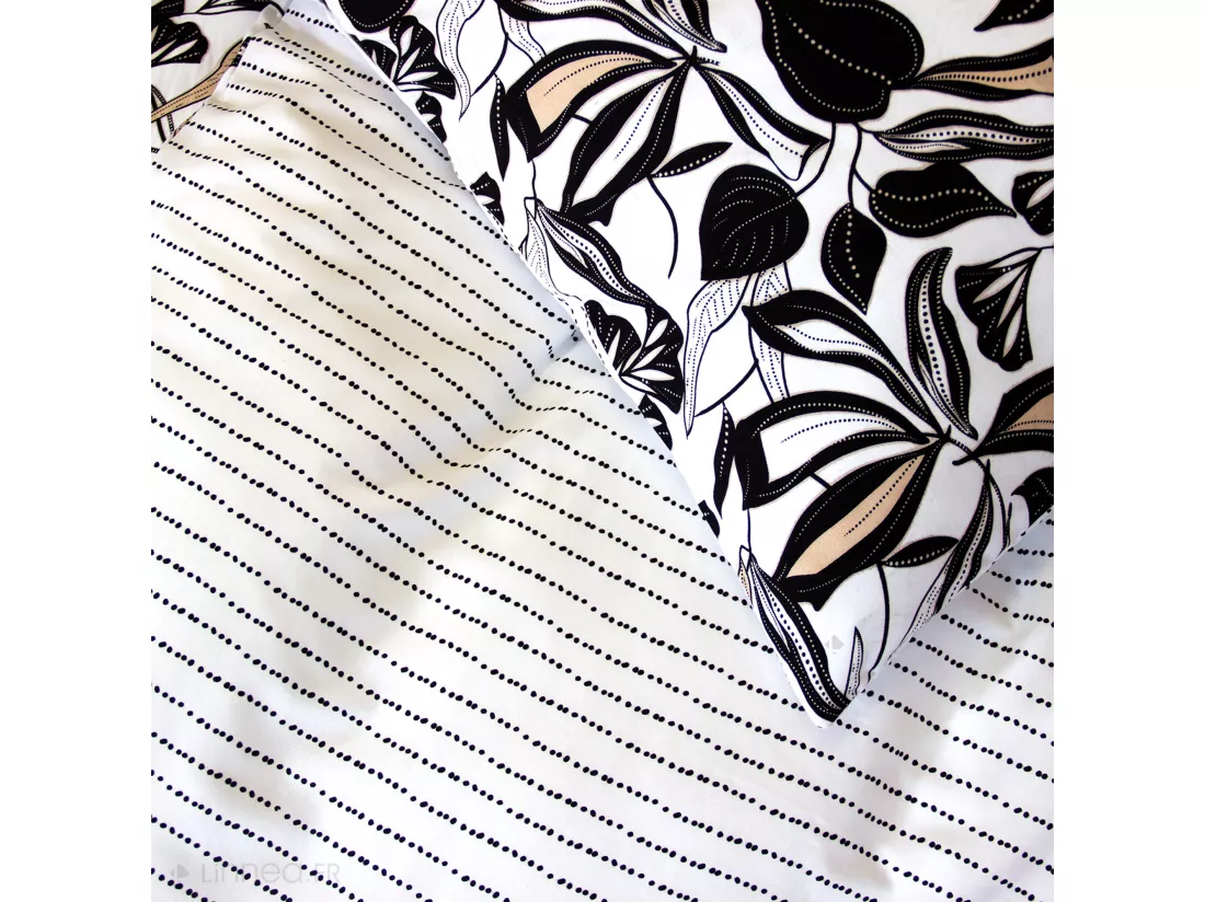 Parure de lit 240x220 cm en microfibre FLORE noir et blanc floral 3 pièces