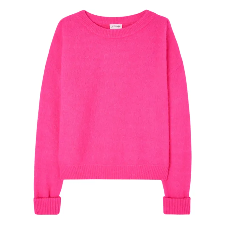 American Vintage Pull Col Bateau Vitow Alpaga et Laine | Rose fluo