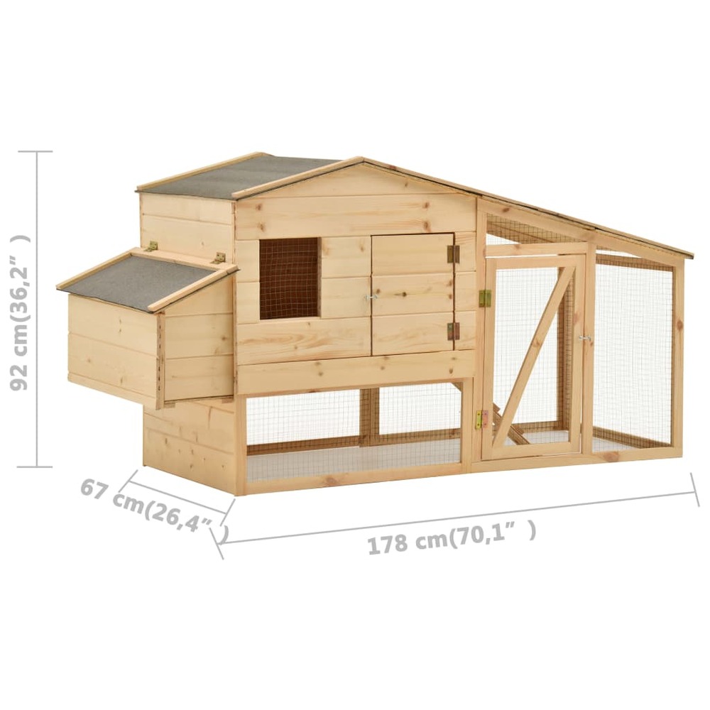 Poulailler bois de pin massif 178x67x92 cm