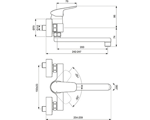 Ideal Standard wandgemonteerde keukenkraan CERAFLEX chroom B1730AA