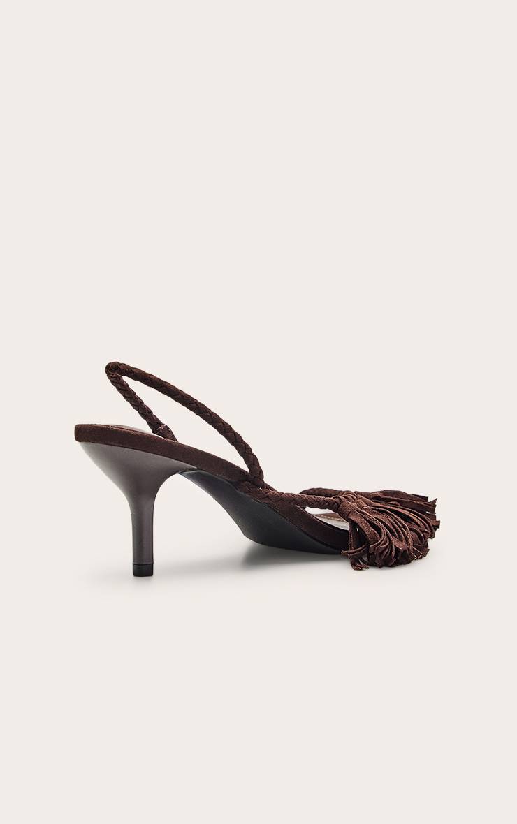 Chocolat Mules À Talons Avec Détails Pompons
