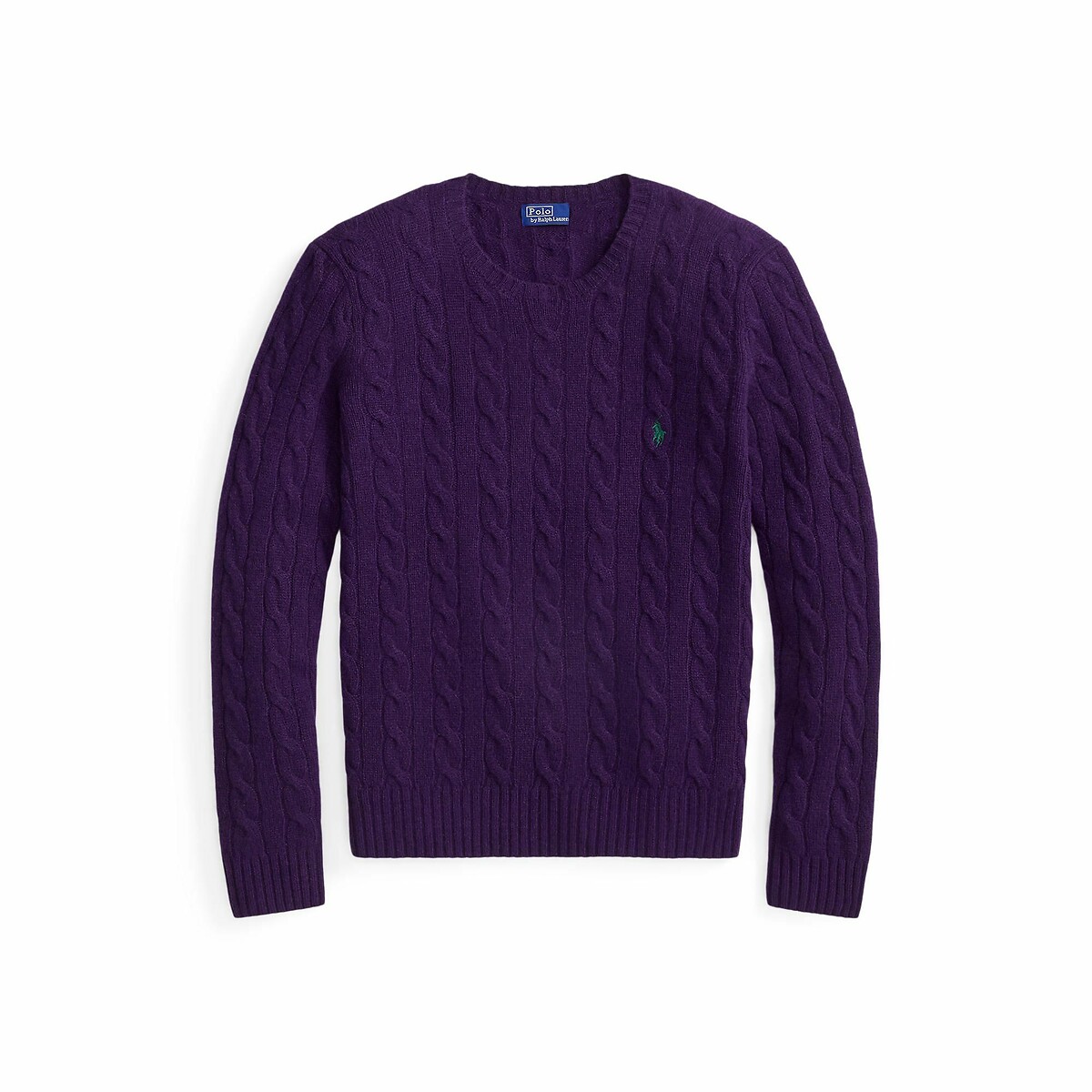 POLO RALPH LAUREN<br>Suéter de gola redonda, tricô trançado em lã e cashmere