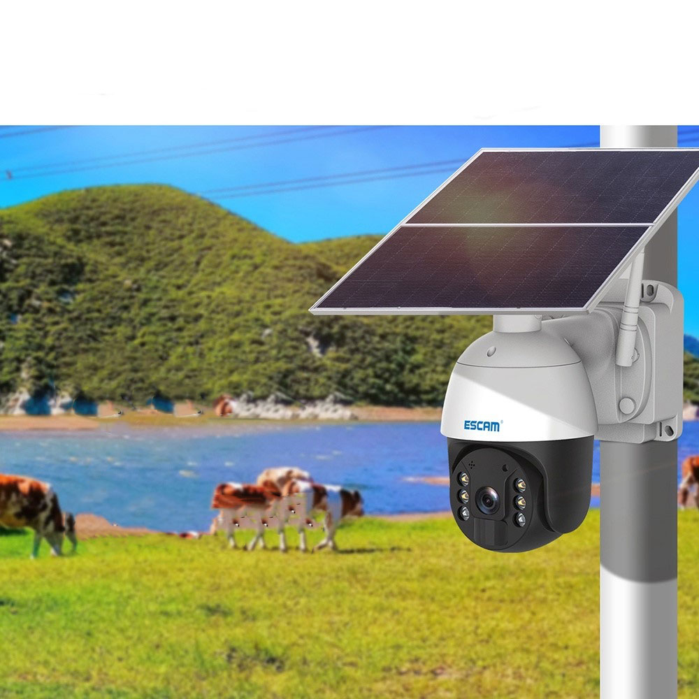 4G SIM Solar IP Kamera 3MP 1536p   2-Wege-Audio / Infrarot LED's Nachtsichtfunktion / Micro SD / Wandhalterung iOS/Android (IP66) - Weiss