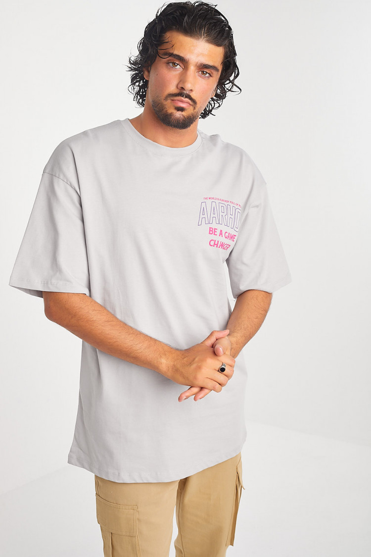 T-shirt gris aarhon avec ours basketteur