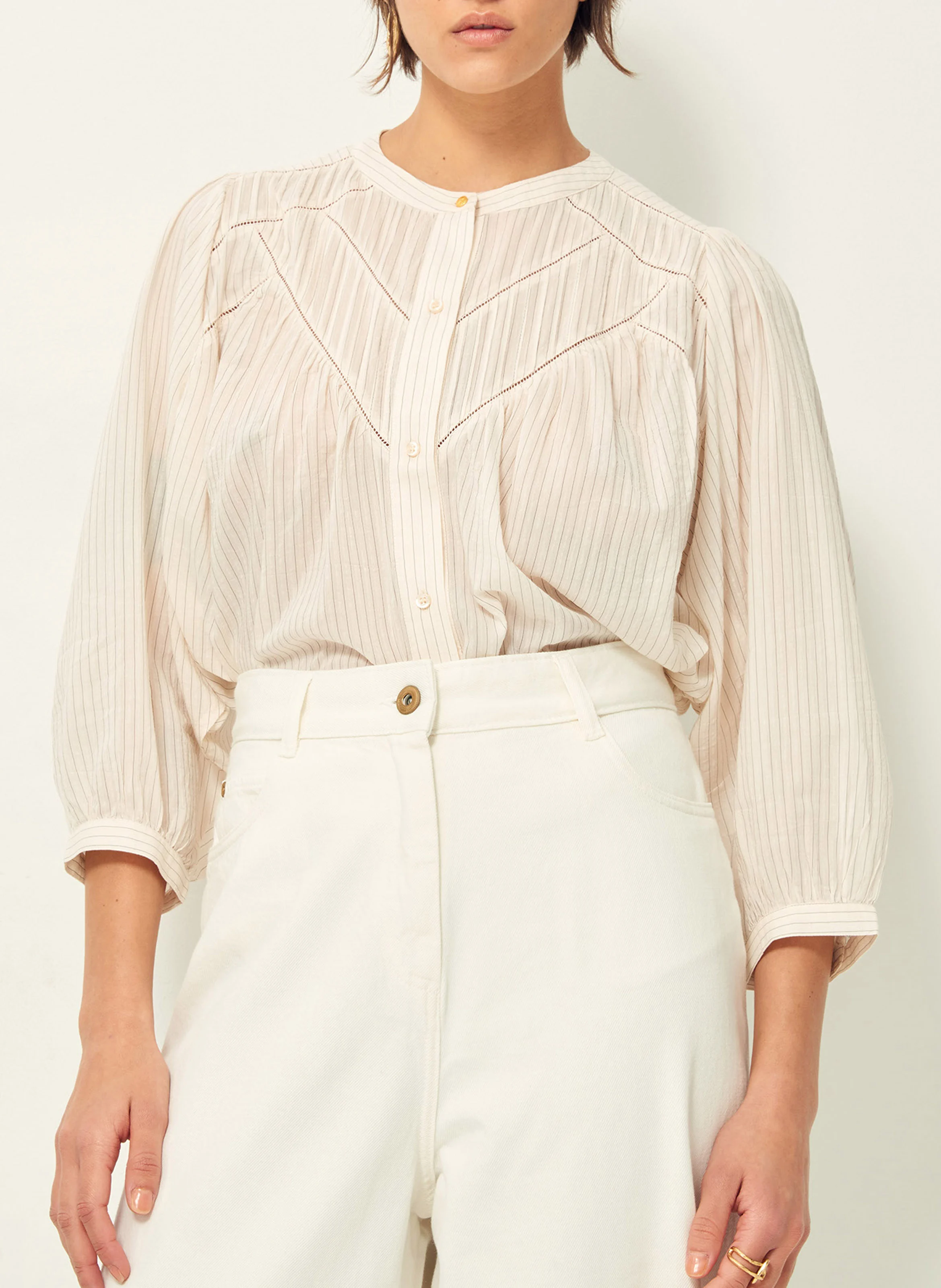 SAVI - Chemise ample col mao en coton mélangé | Noir