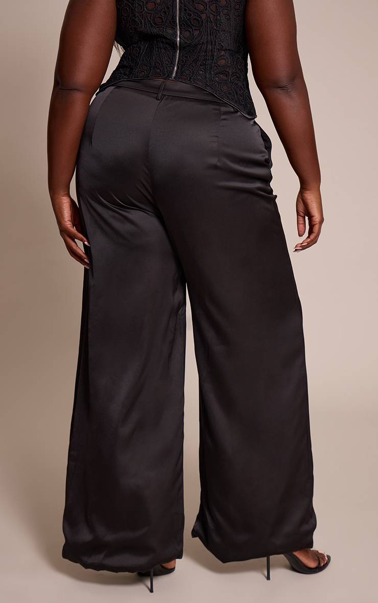 Noir Pantalon Large Taille Haute En Satin Co-ord Grande Taille