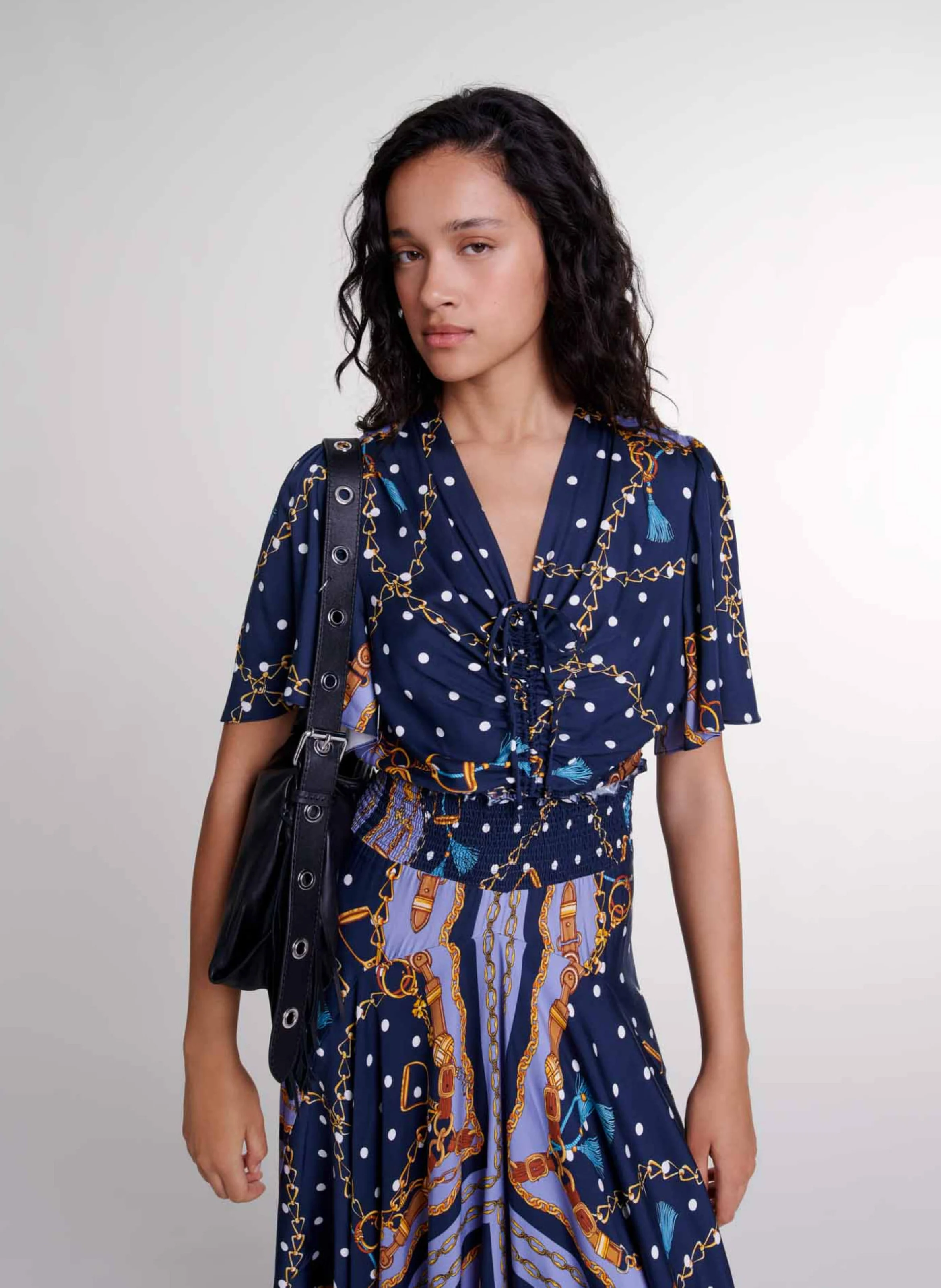 Robe longue asymétrique à col V | Multicolore