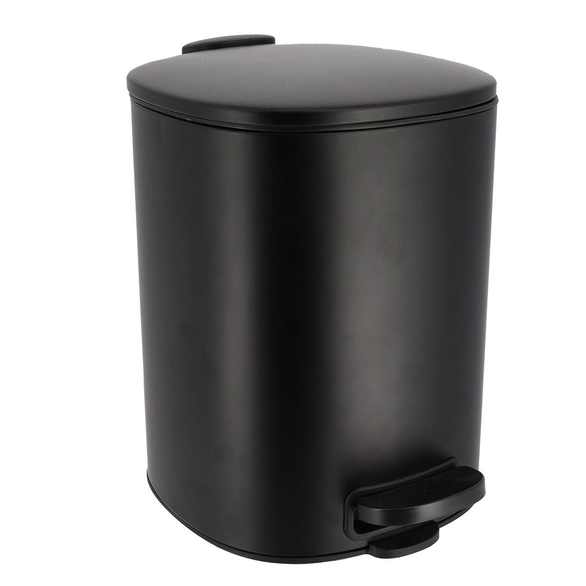 POUBELLE METAL CARREE 5L FREIN DE CHUTE A PEDALE NOIR