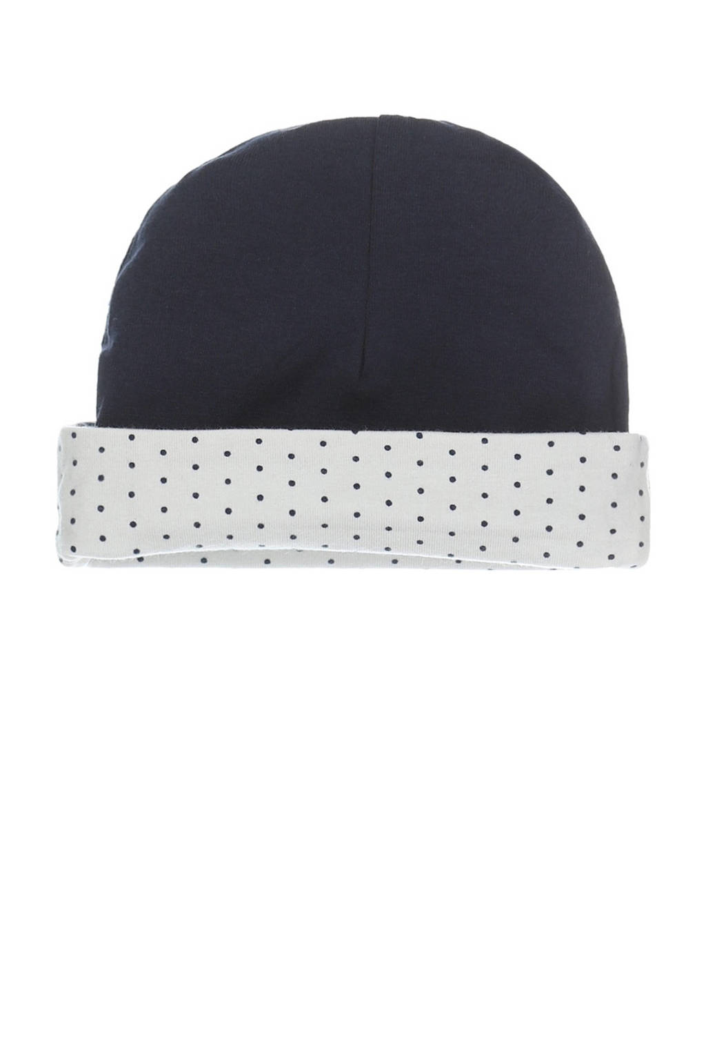 Mooireversible baby muts van katoen wit/donkerblauw