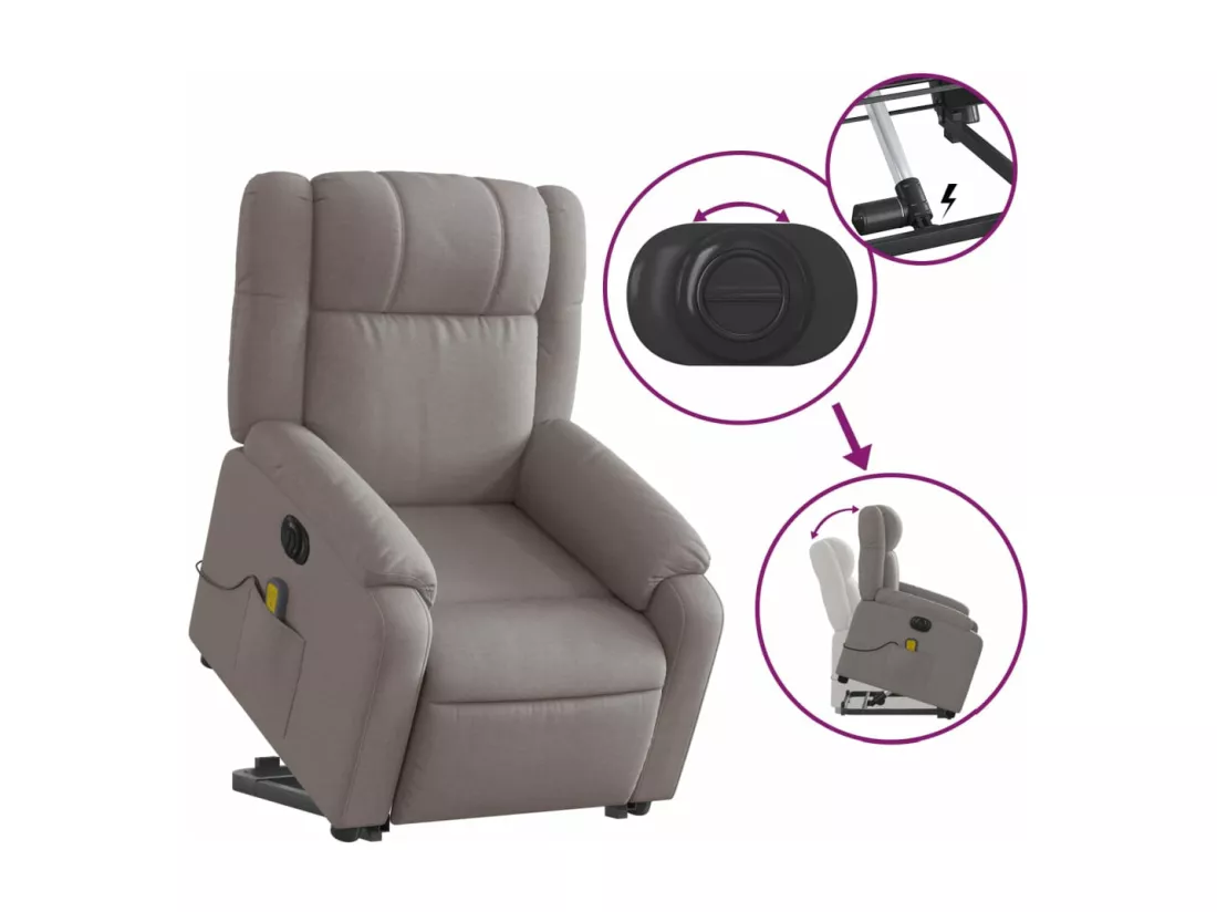 Fauteuil inclinable massant électrique Taupe Tissu