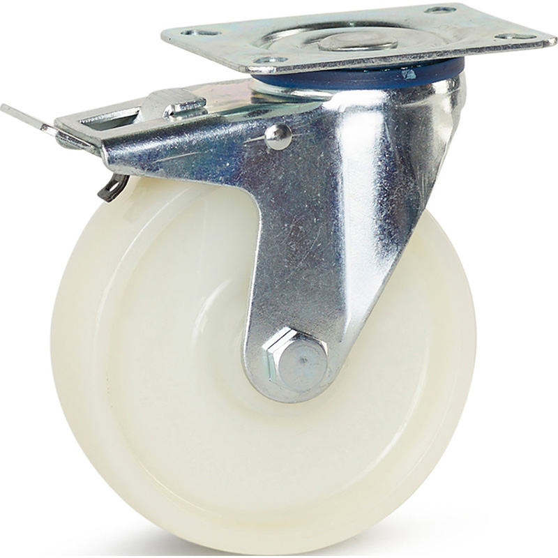 Zwenkwiel nylon met rem 125mm - 250kg draagvermogen