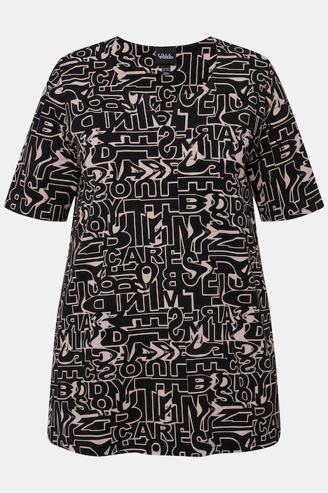 T-Shirt, Buchstaben, Tunika-Ausschnitt, Halbarm