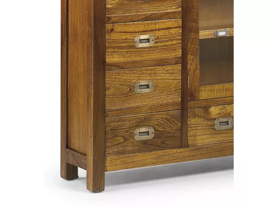 Console en bois massif de Mindy 5 tiroirs 2 portes Orka 107cm