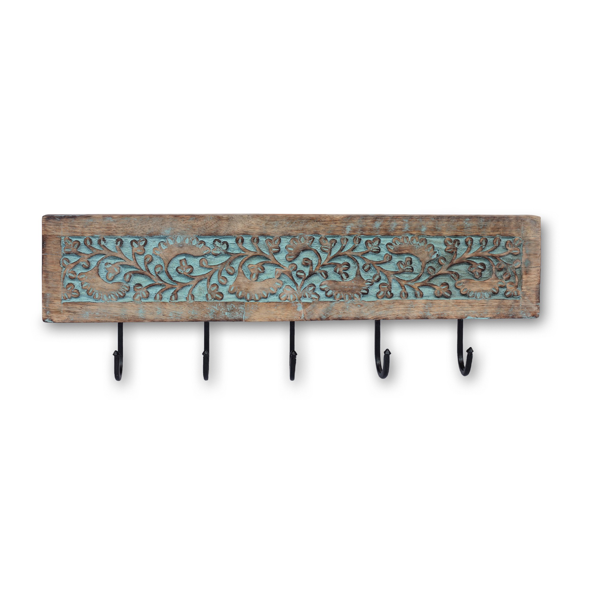 5er Wandhaken 'Adya', blau-natur, H 11 cm, B 53 cm von fischer's lagerhaus
