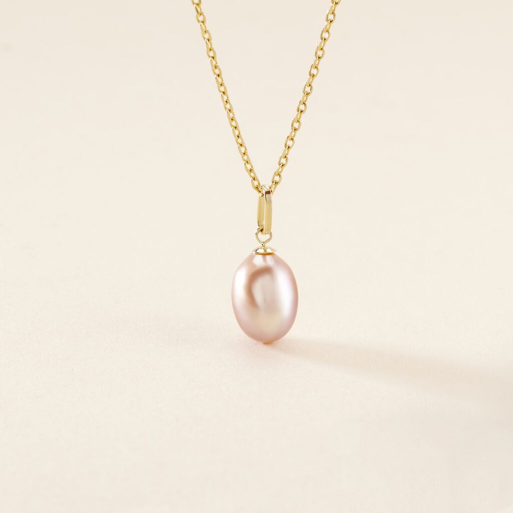 Pendentif Rose Or Jaune Perle De Culture