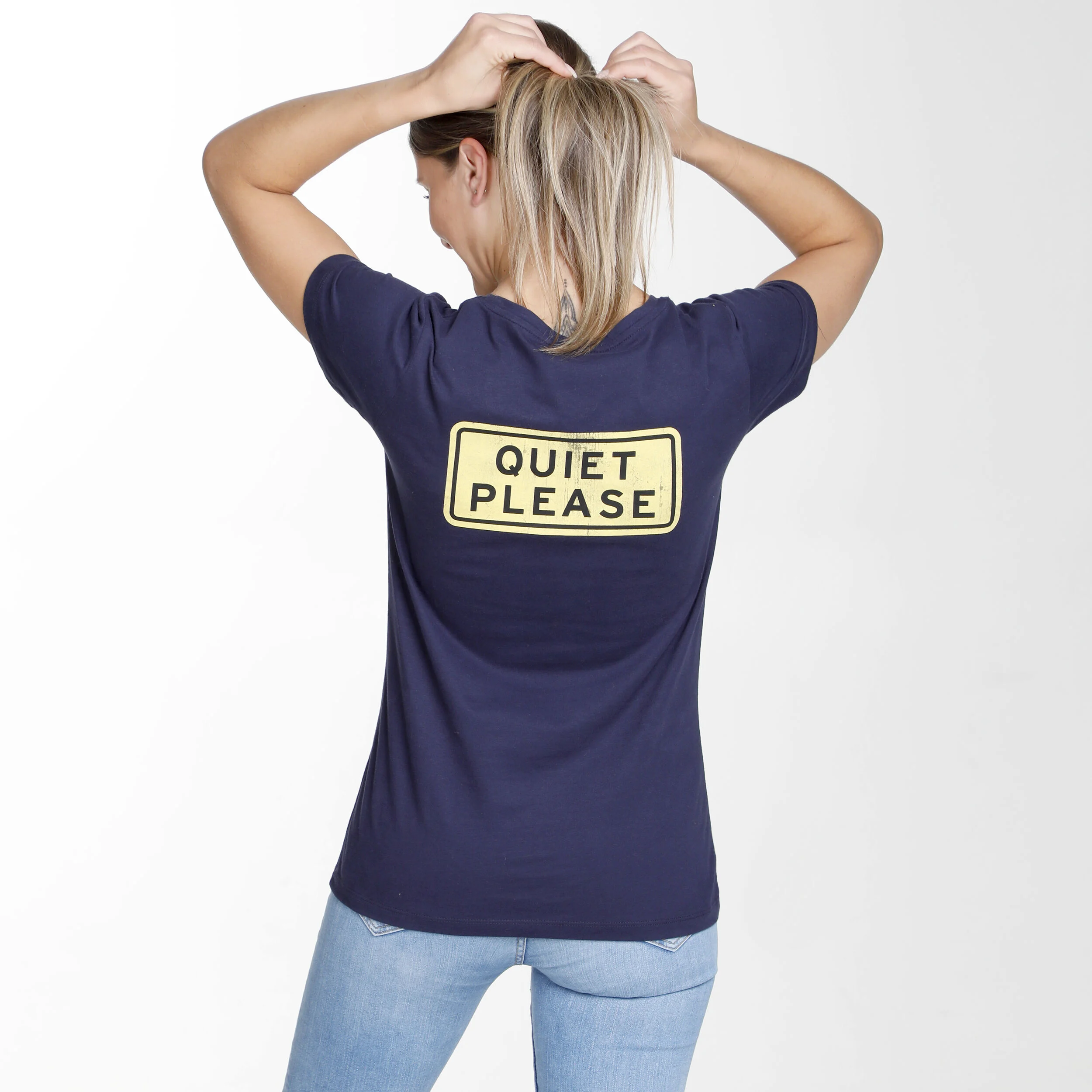 Quiet Please Australia Road Sign T-shirt Femmes - Bleu Foncé , Jaune