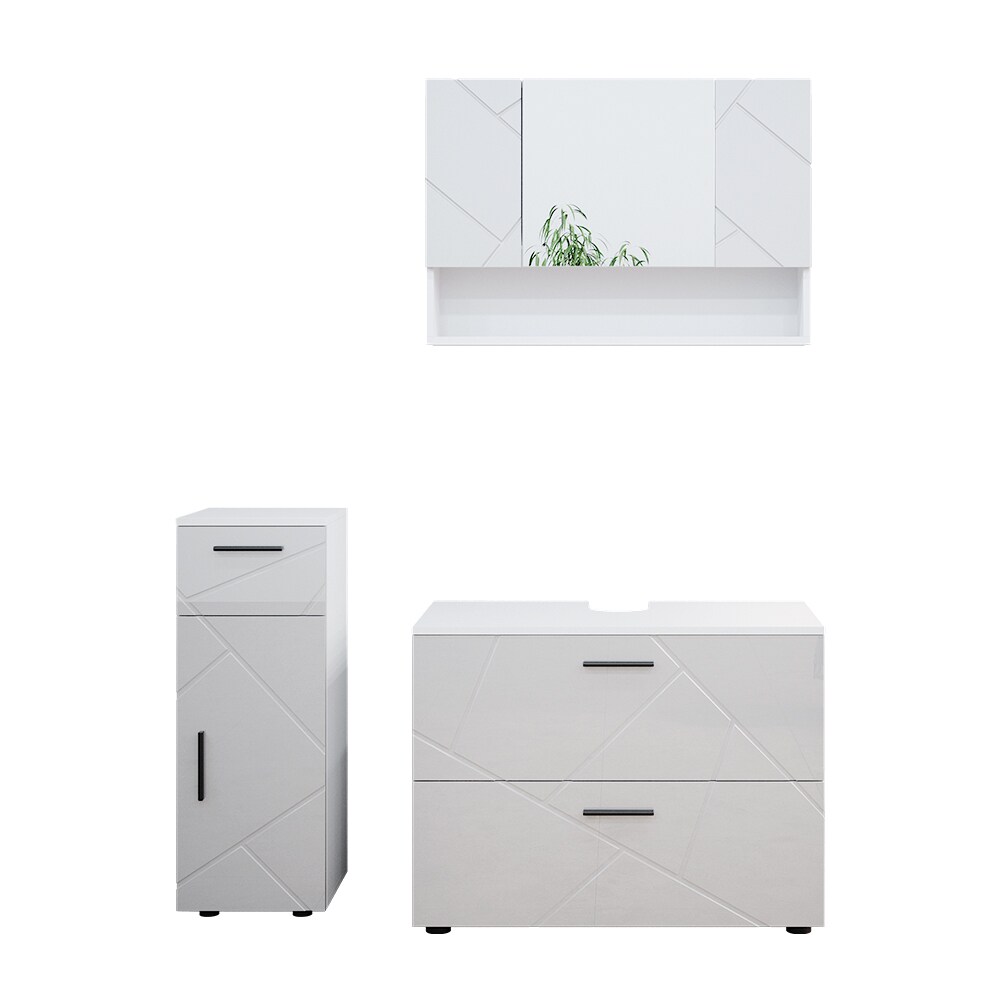 Vicco Badmöbelset Irma Weiß Hochglanz modern 80 cm 30 cm Badezimmerschrank Badschrank Badezimmermöbel Waschtischunterschrank Spiegelschrank Midischrank Schranktür Schrankfach Schrankschublade