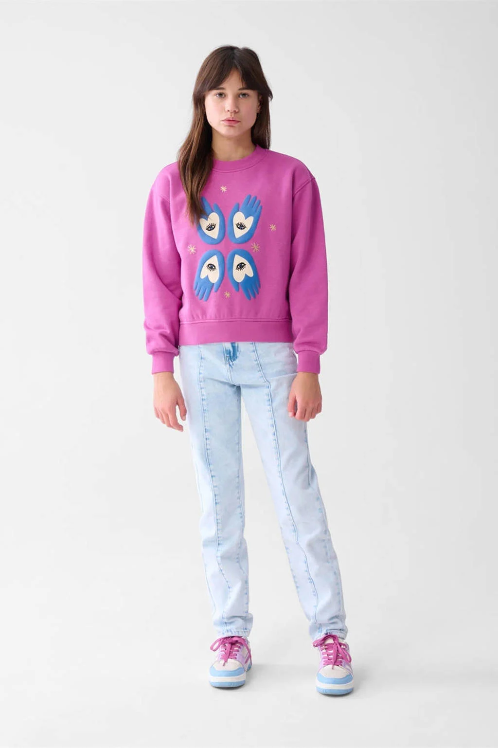 Shoeby sweater met artwork roze/blauw