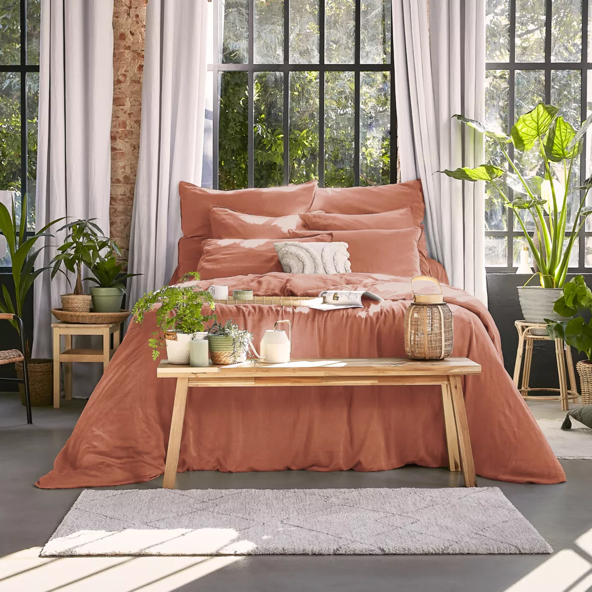 Drap housse lyocell Tencel™ lavé (90 x 190 cm) Olivia Terracotta