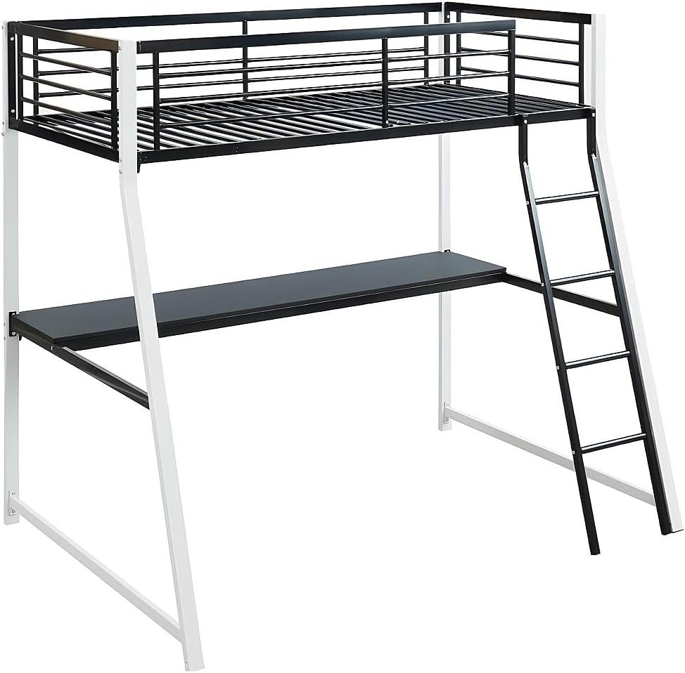Vente-unique-Hochbett mit Schreibtisch - 90 x 190 cm - Schwarz & Weiß - MALICIA