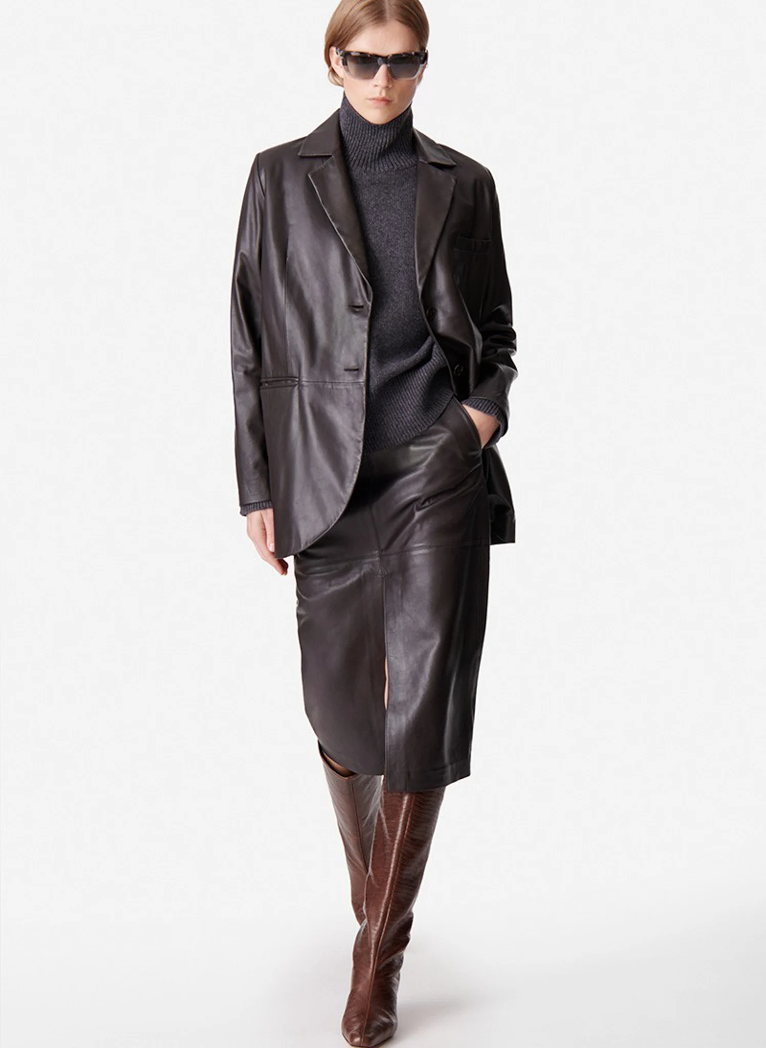 DARCO - Veste droite en cuir | Marron