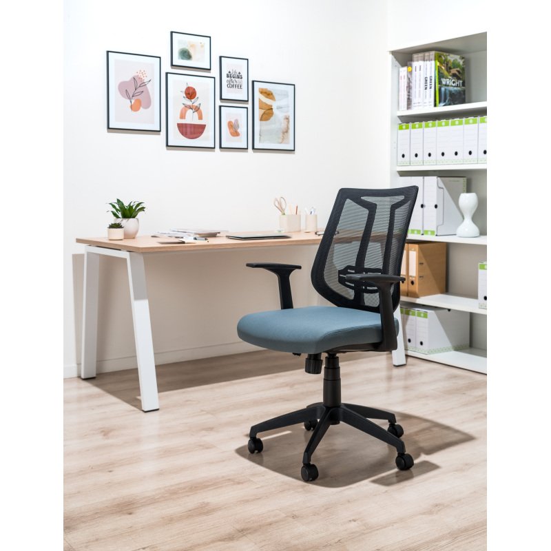 Chaise de bureau Bruneau Tiloa tissu et maille - Dossier bas avec accoudoirs  - Mécanisme Synchrone  - Pieds noir