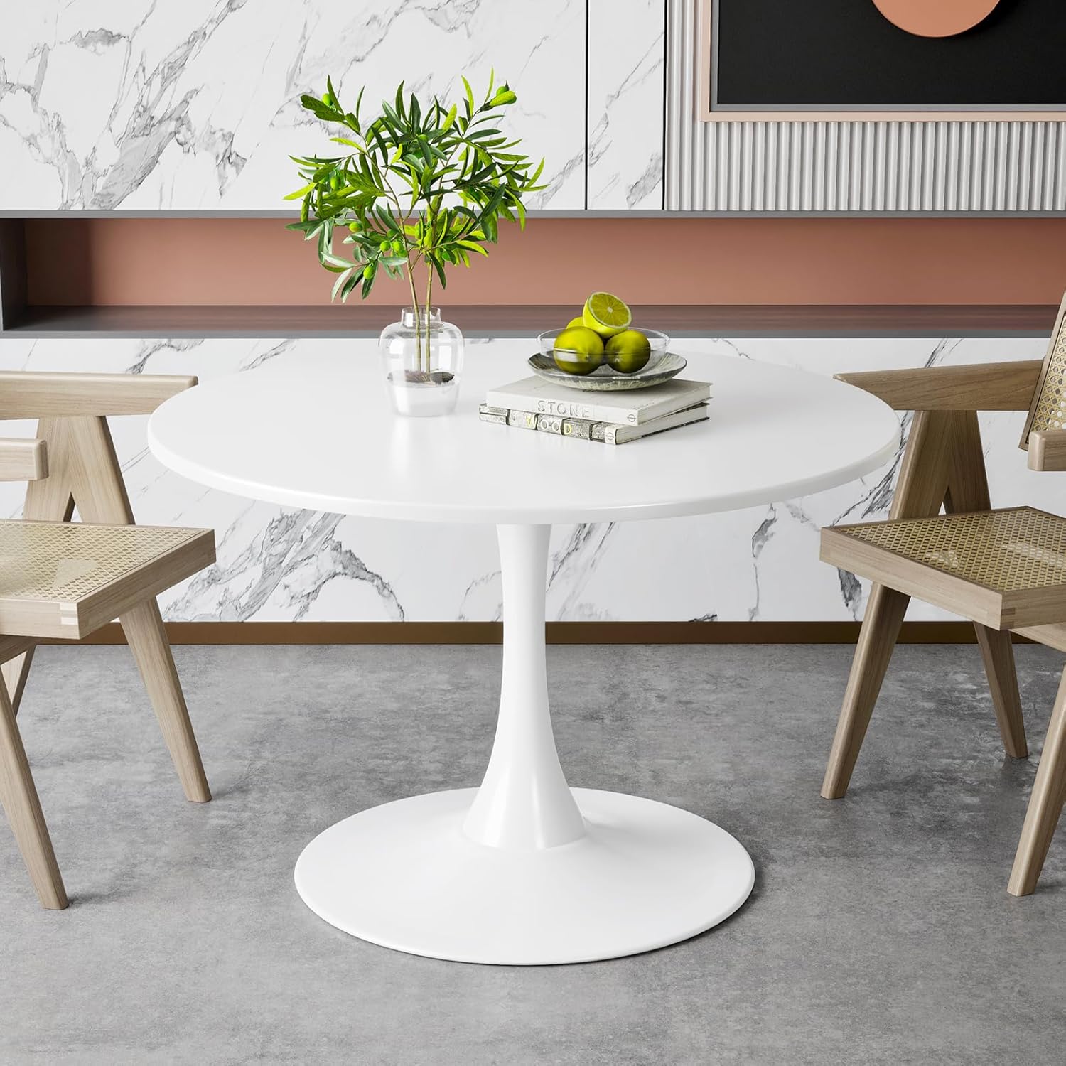 TWSOUL Runder Esstisch 80cm, Küchentisch, Küche Kleiner Esstisch, mit Säulenfuß im Tulpendesign, Stahlgestell, für 2-4 Personen, für Esszimmer, Wohnzimmer, Büro, Café, Bar, Weiß