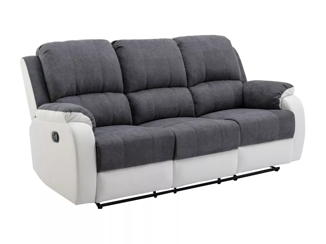 Canapé 3 places relax en microfibre et simili gris et blanc BRODY
