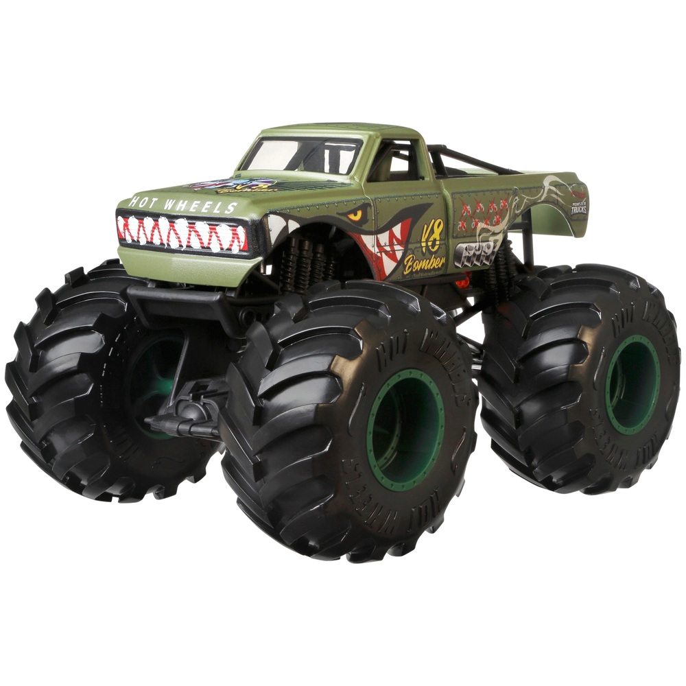 Hot Wheels Monster Trucks im Maßstab 1:24 – V8 Bomber, grünes Die-Cast-Spielzeugfahrzeug
