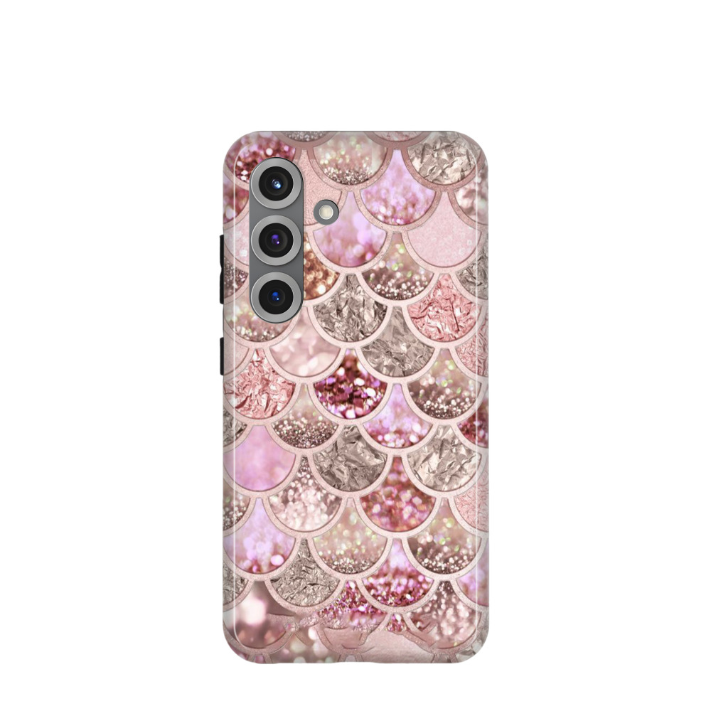 Samsung Galaxy S25 Hybrid (Kunststoff / Gummi) Hülle Glitzerschuppen - Rosegold
