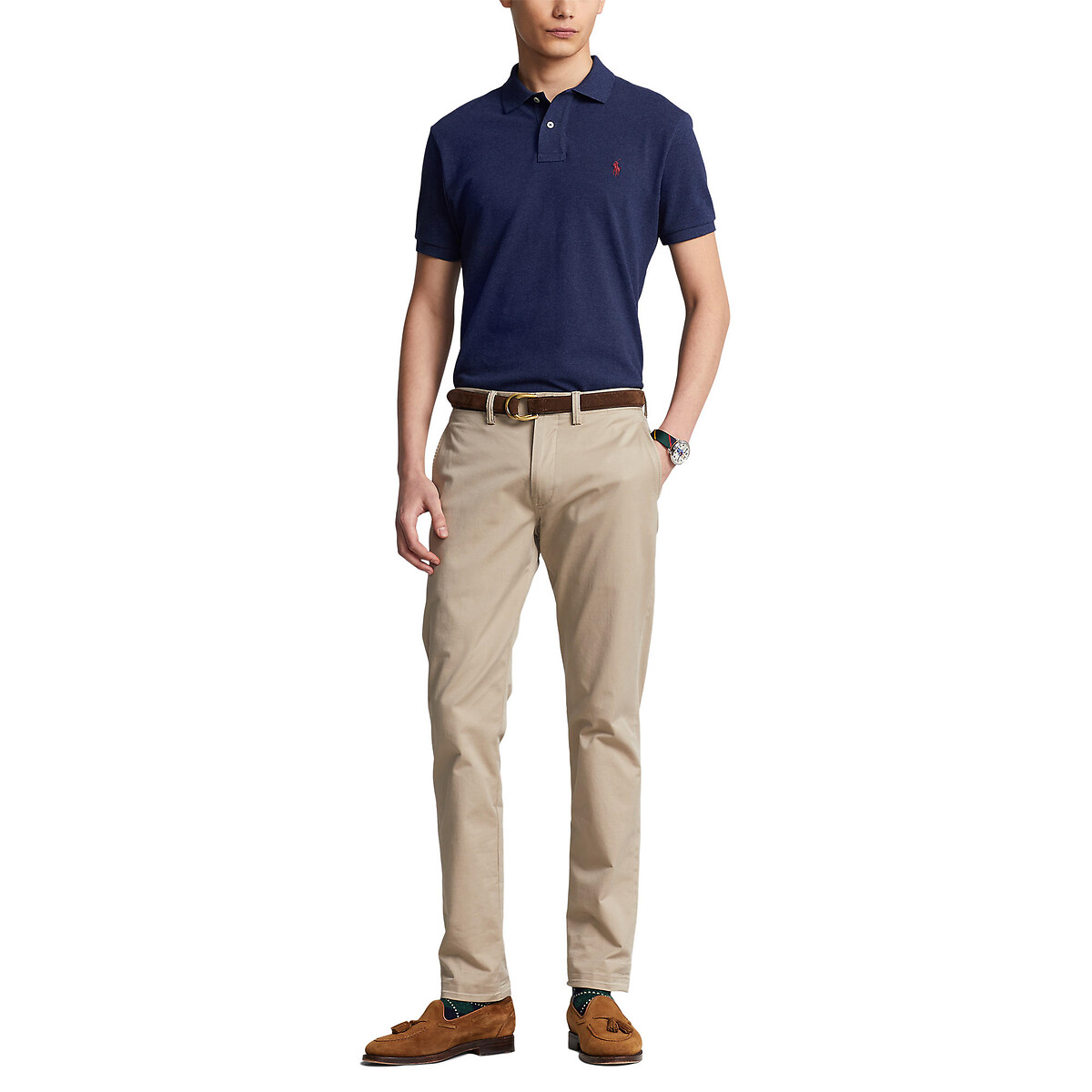 POLO RALPH LAUREN<br>Camisa polo reta de algodão com bordado de jogador de pônei