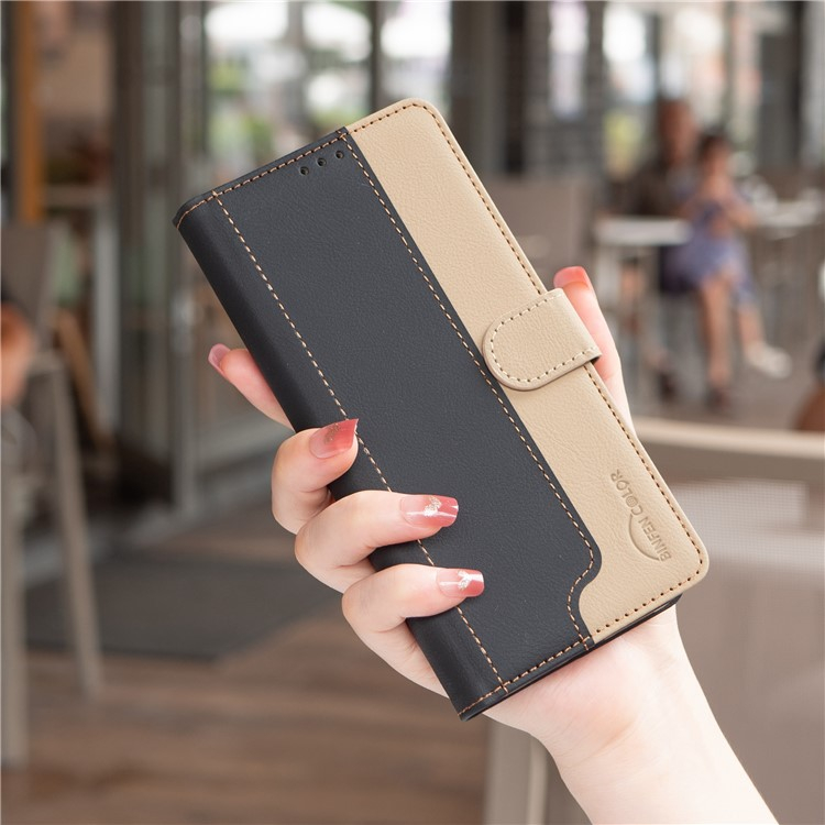 Samsung Galaxy S25 Ultra Leder Tasche Flip Cover (RFID Schutz) - Schwarz / Beige