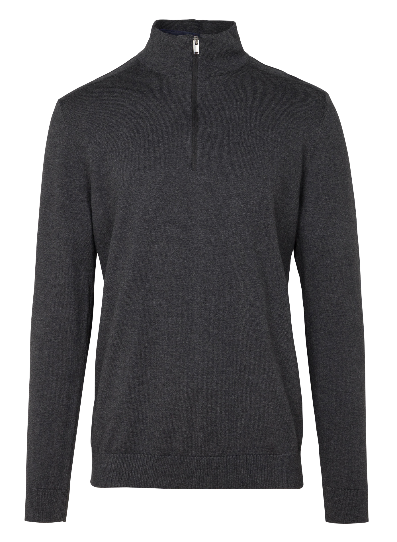 BERG - Pull col montant zippé regular-fit en coton | Gris