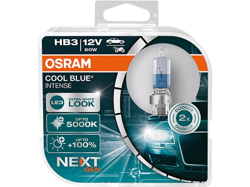 OSRAM Cool blue intense HB3 Duobox HB3/12V/60W/P20d Motorra Hightech-Halogenlampen 5.000 K