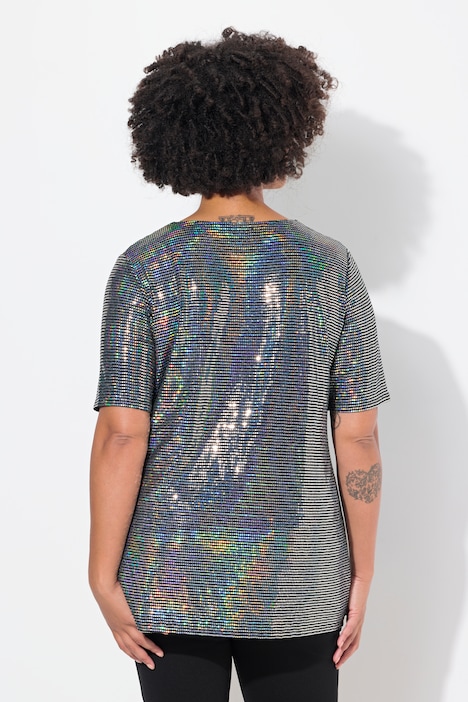 T-Shirt, A-Linie, Paillettenoptik