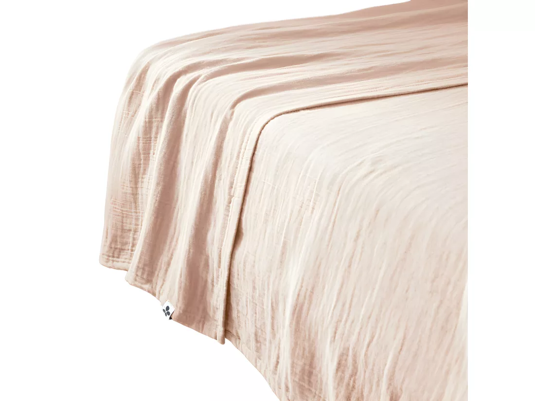 Drap plat 240 x 300 cm en double gaze de coton rose - PEPA